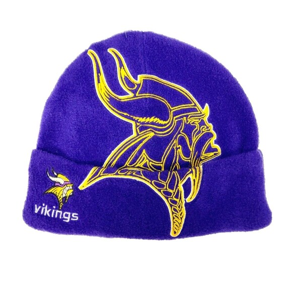 Vintage Minnesota Vikings NFL Game Day Purple Gold Embroidered Fleece Beanie NEW - Picture 1 of 2